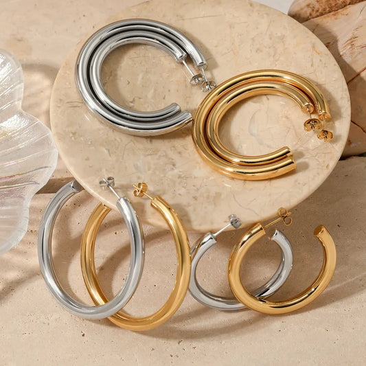 Silver Hoop Stud Earrings