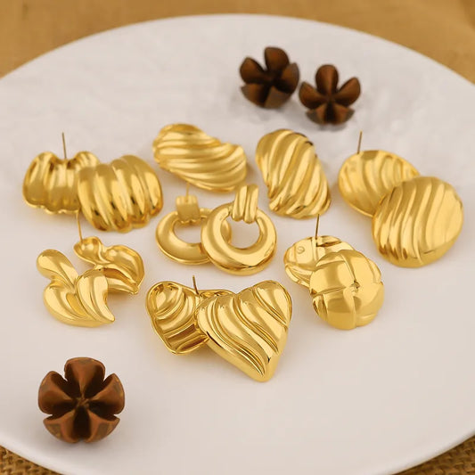 Gold Heart Shaped Stud Earrings