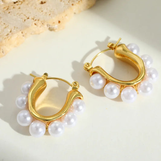 Pearls Gold Hoop Earrings
