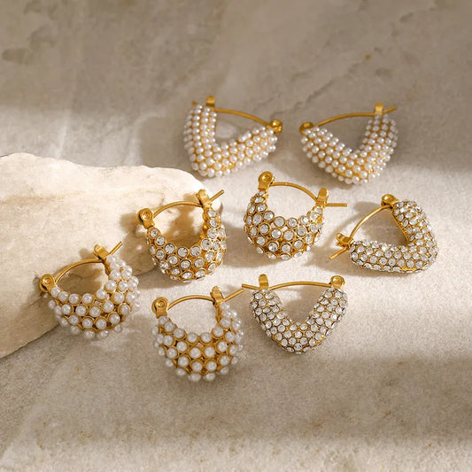 Pearls Gold Hoop Earrings