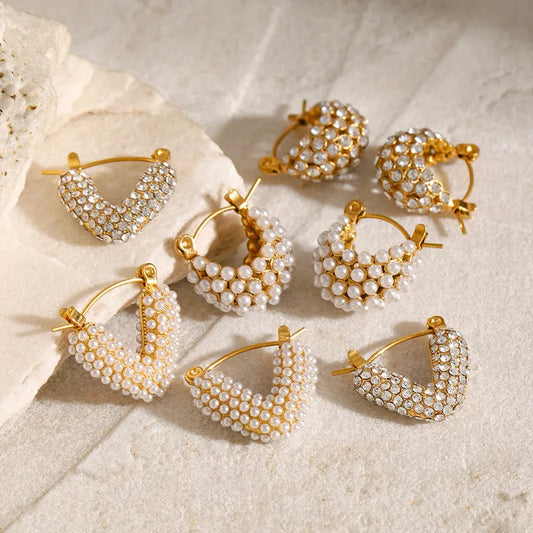 V-Shaped Pearls Gold Earrings