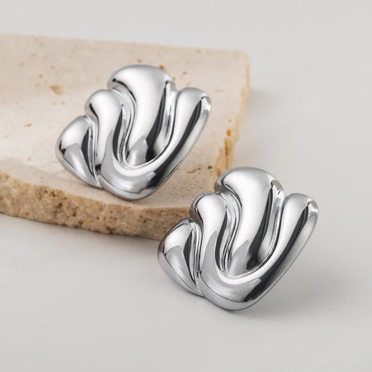 Wave Sculptural Silver Stud Earrings