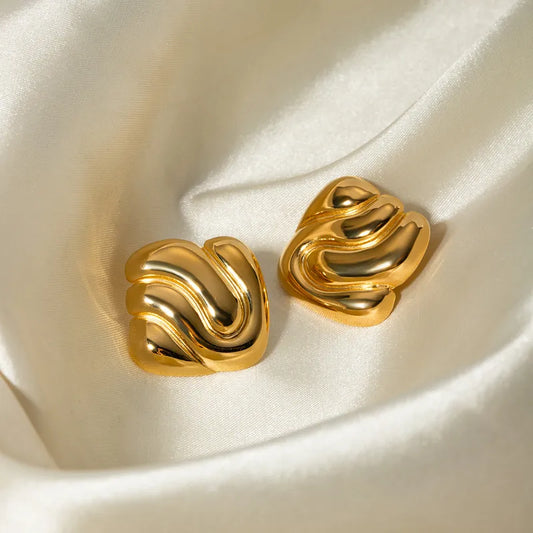 Wave Sculptural Gold Stud Earrings