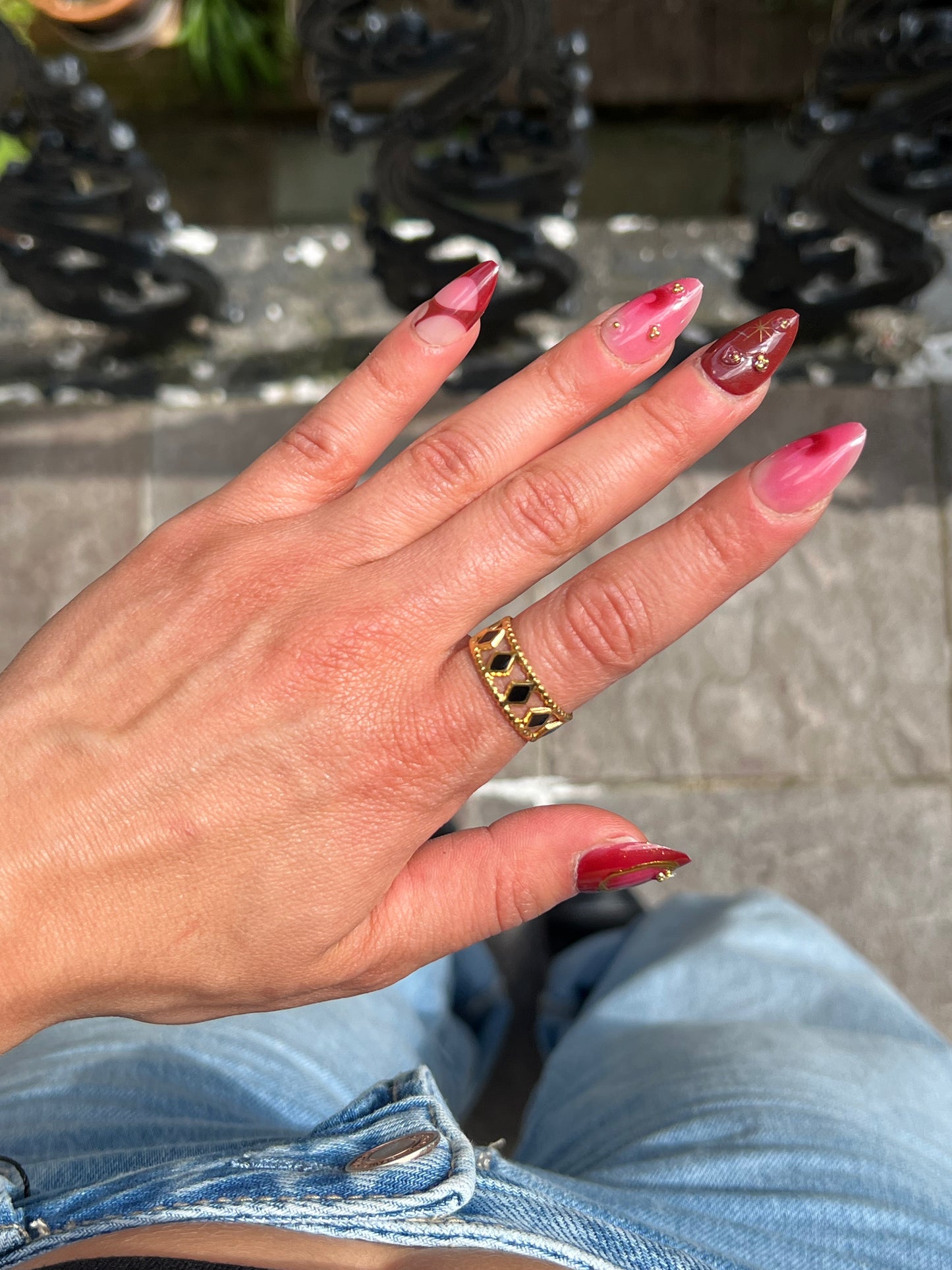 Black Gemstones Gold Ring