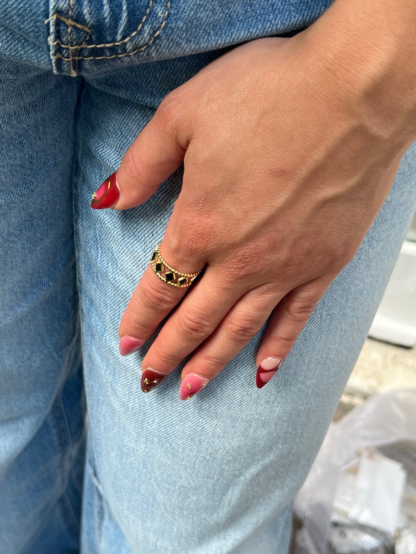 Black Gemstones Gold Ring