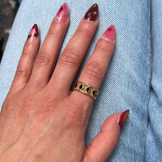 Black Gemstones Gold Ring