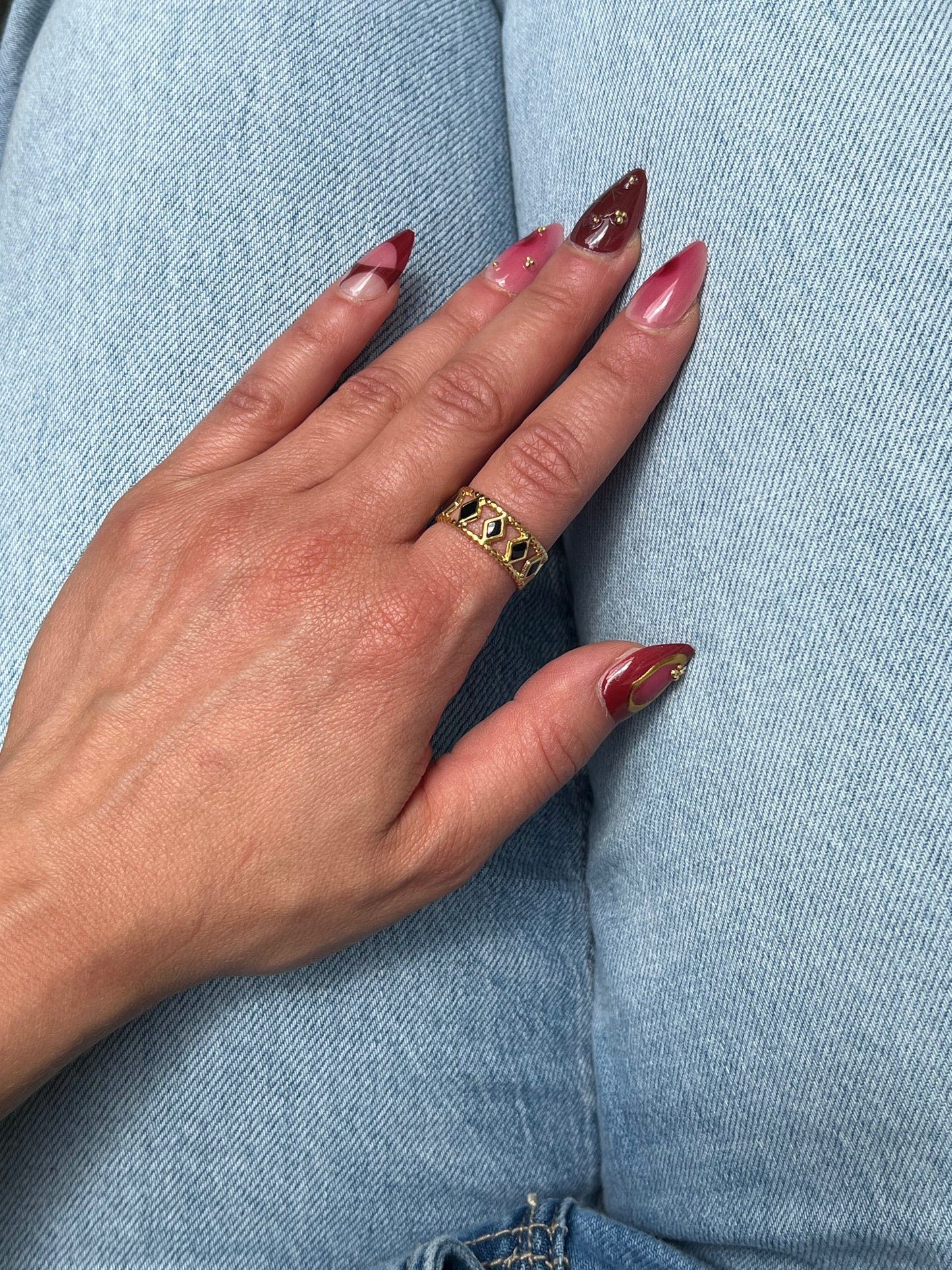 Black Gemstones Gold Ring