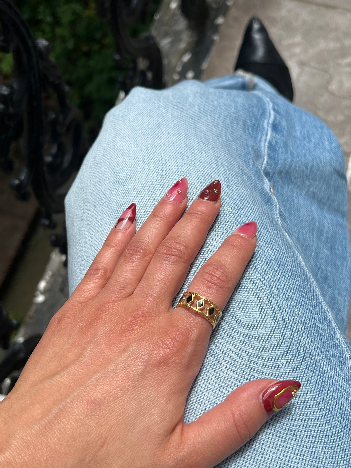 Black Gemstones Gold Ring