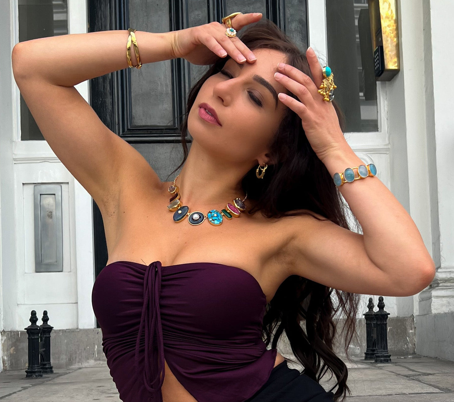 Blue Natural Stones Gold Bracelet