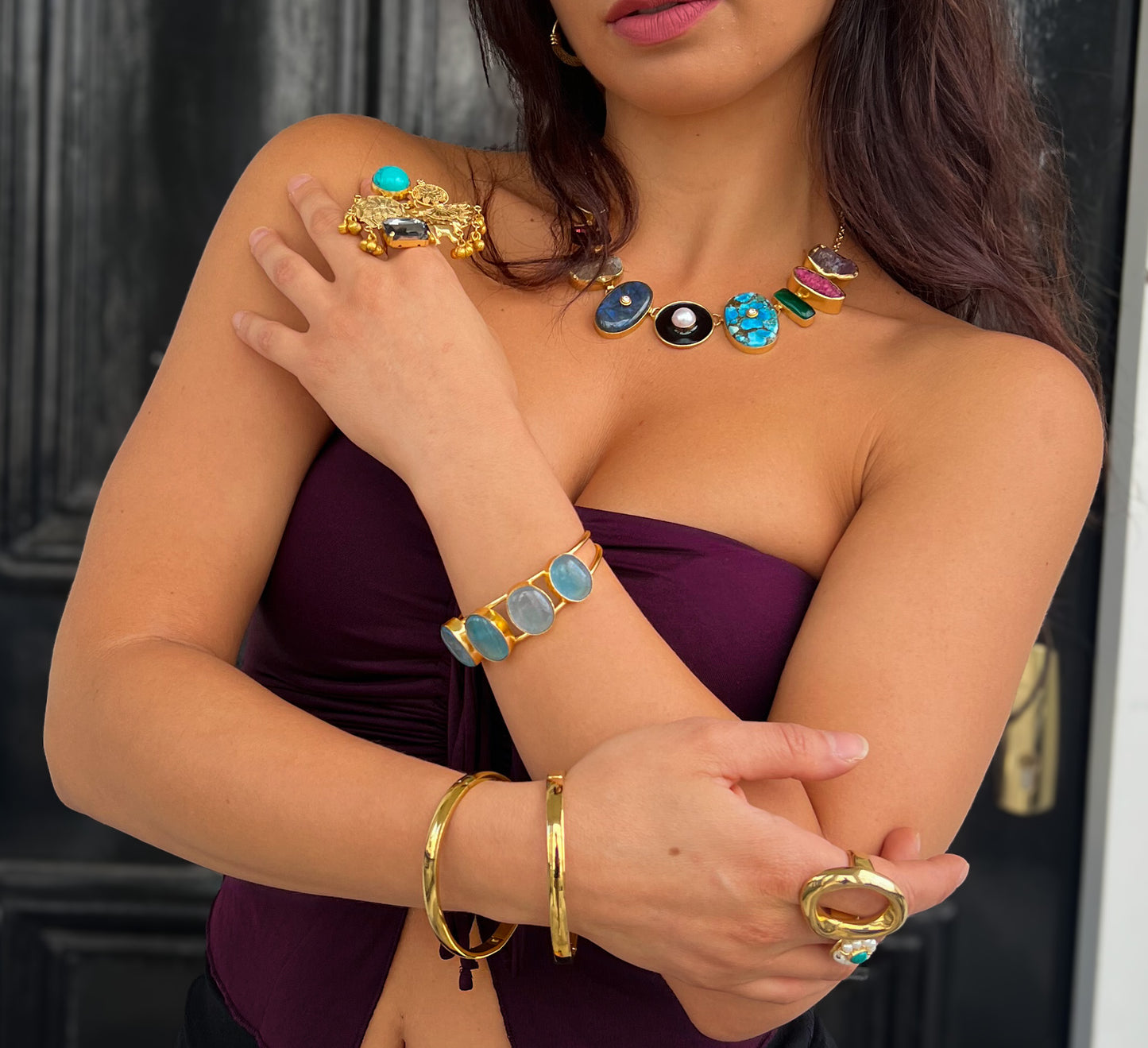 Blue Natural Stones Gold Bracelet