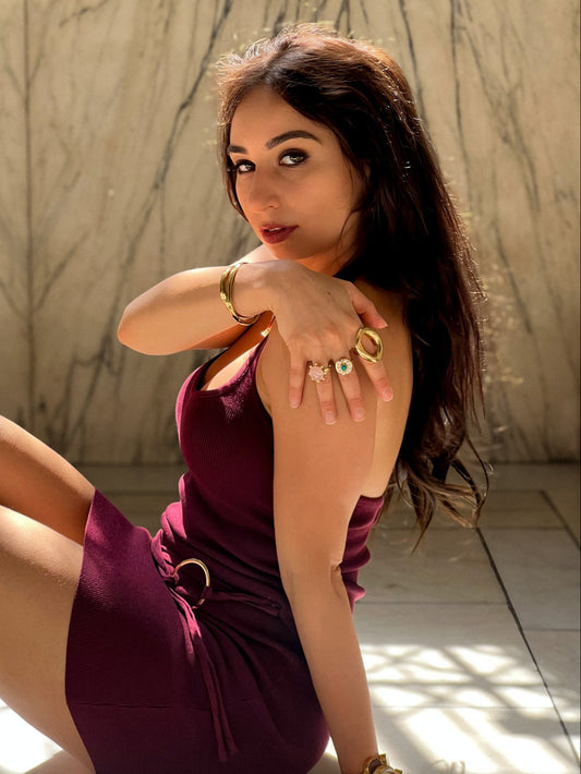 Pink Natural Stone Gold Ring