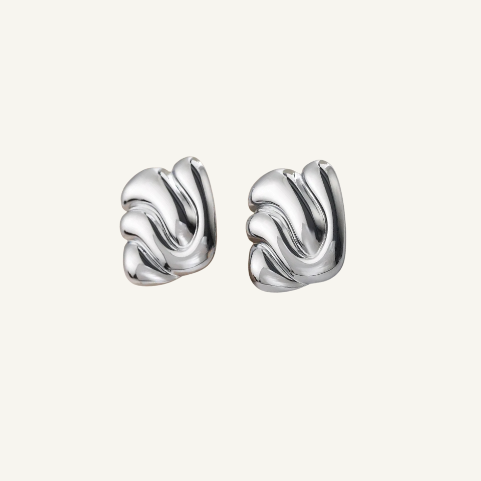 Wave Sculptural Silver Stud Earrings
