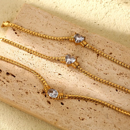 Zircon Heart Gold Necklace