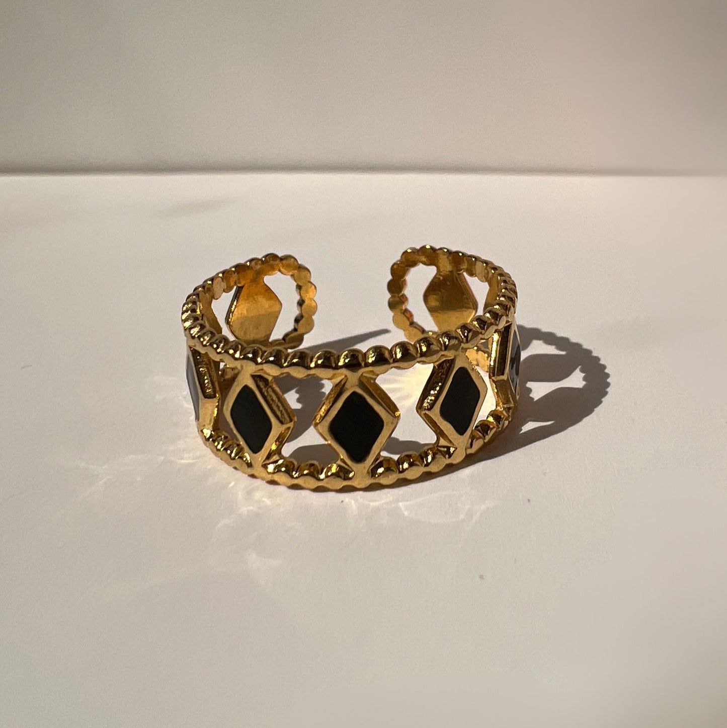 Black Gemstones Gold Ring