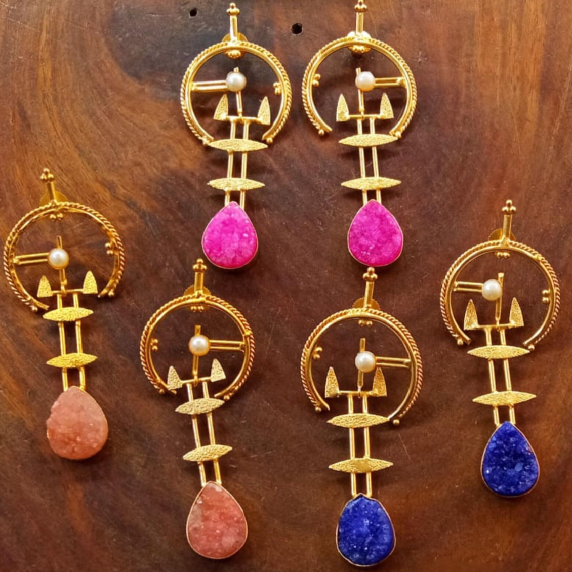 Gold Geometric Gemstone Earrings