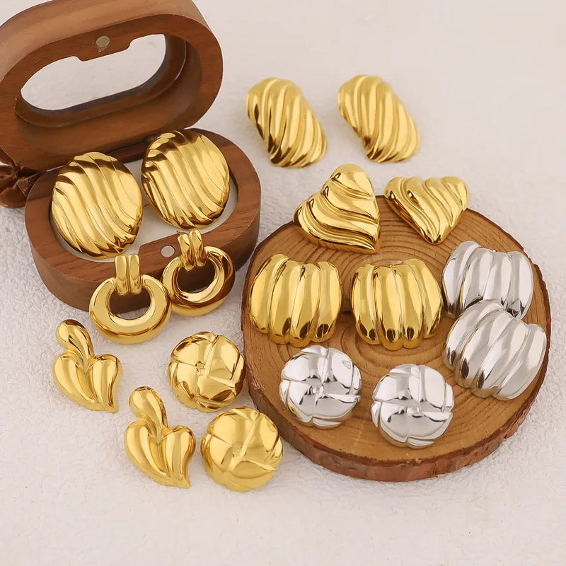 Gold Textured Round  Stud Earrings
