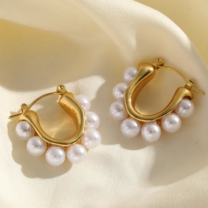 Pearls Gold Hoop Earrings