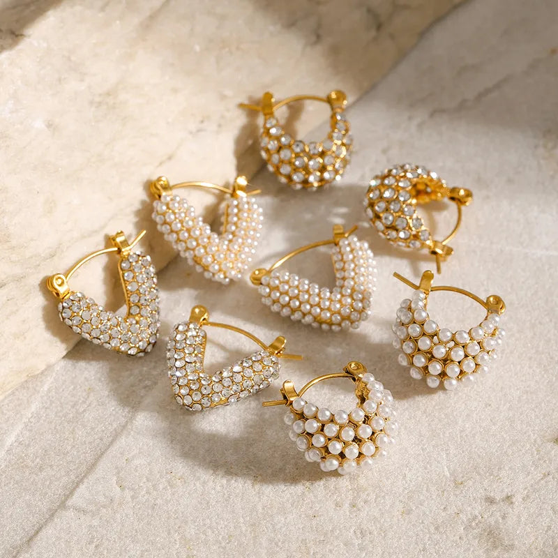 Pearls Gold Hoop Earrings