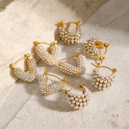 Pearls Gold Hoop Earrings