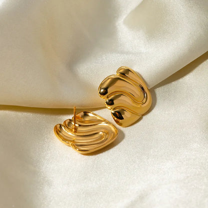Wave Sculptural Gold Stud Earrings