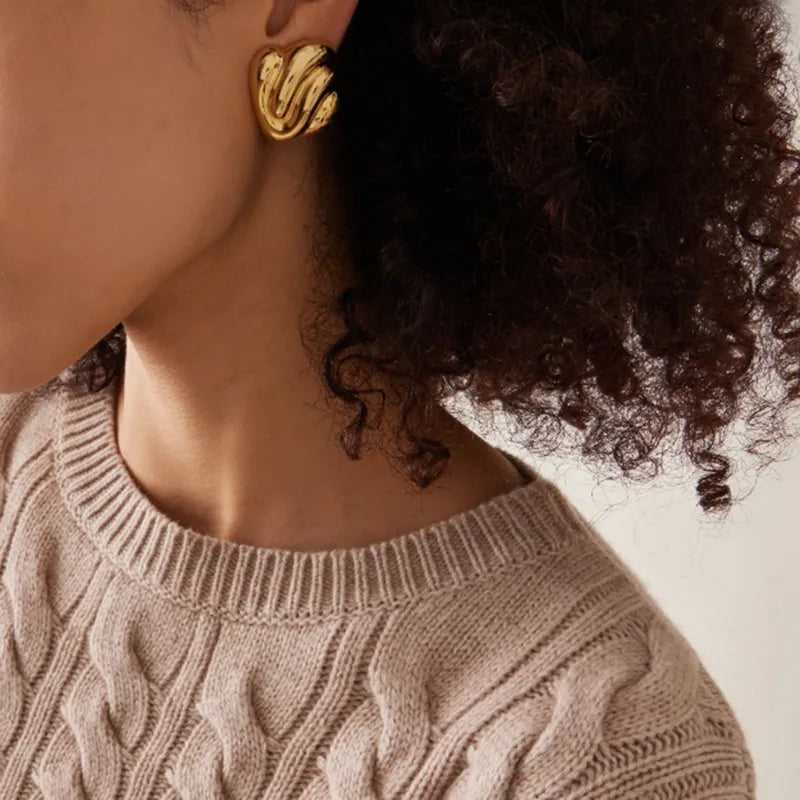 Wave Sculptural Gold Stud Earrings