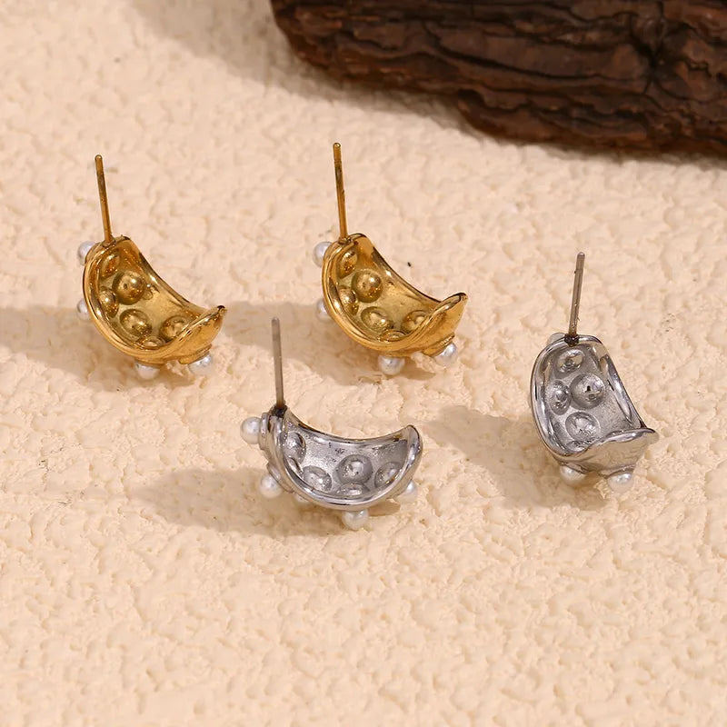 Retro Style Pearls Gold Stud Earrings