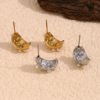 Retro Style Pearls Gold Stud Earrings