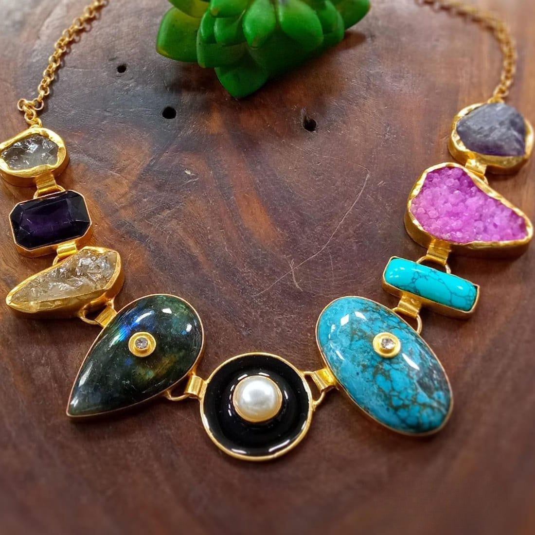 Multicolored Natural Gemstones Necklace