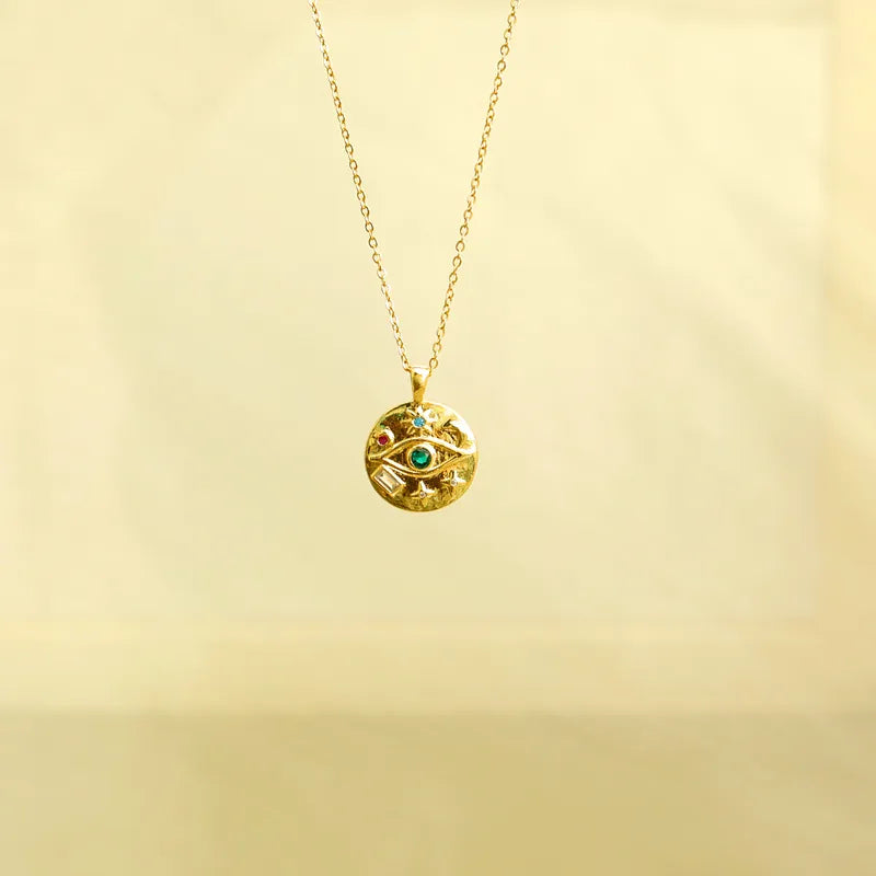 Eye Emerald Charm Gold Necklace