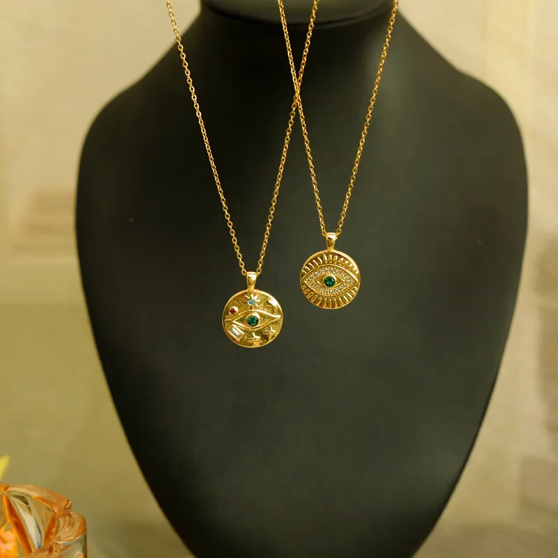 Eye Emerald Charm Gold Necklace
