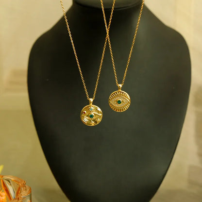 Eye Emerald Charm Gold Necklace