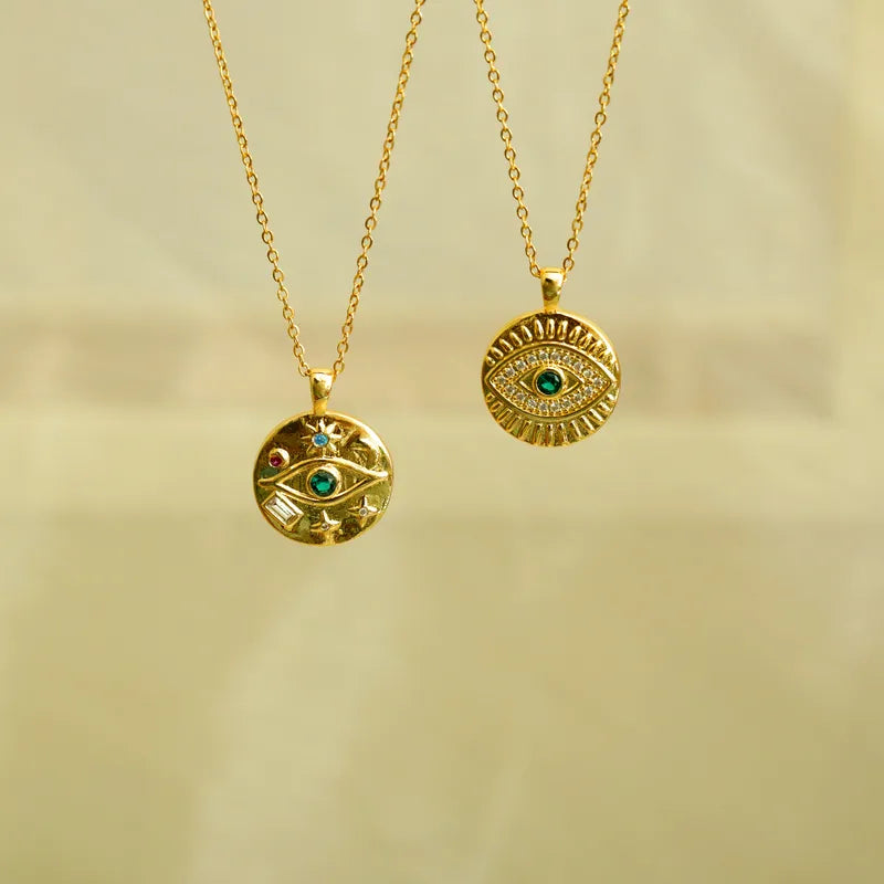 Eye Emerald Charm Gold Necklace