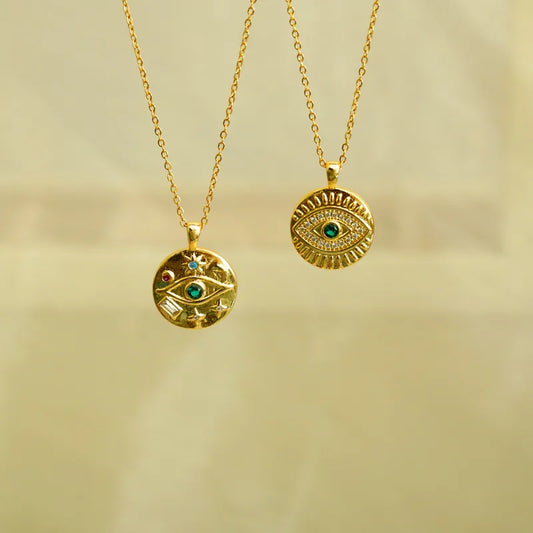 Eye Emerald Charm Gold Necklace