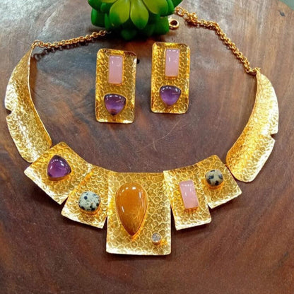 Natural Gemstones Gold Necklace