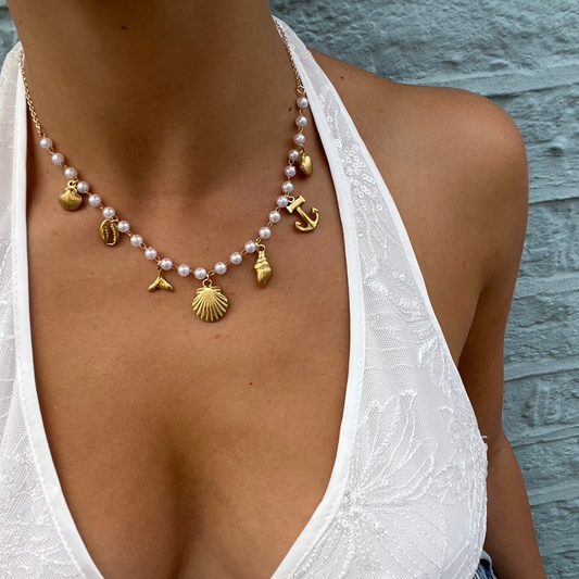 Gold Sea Charms Pearl Necklace