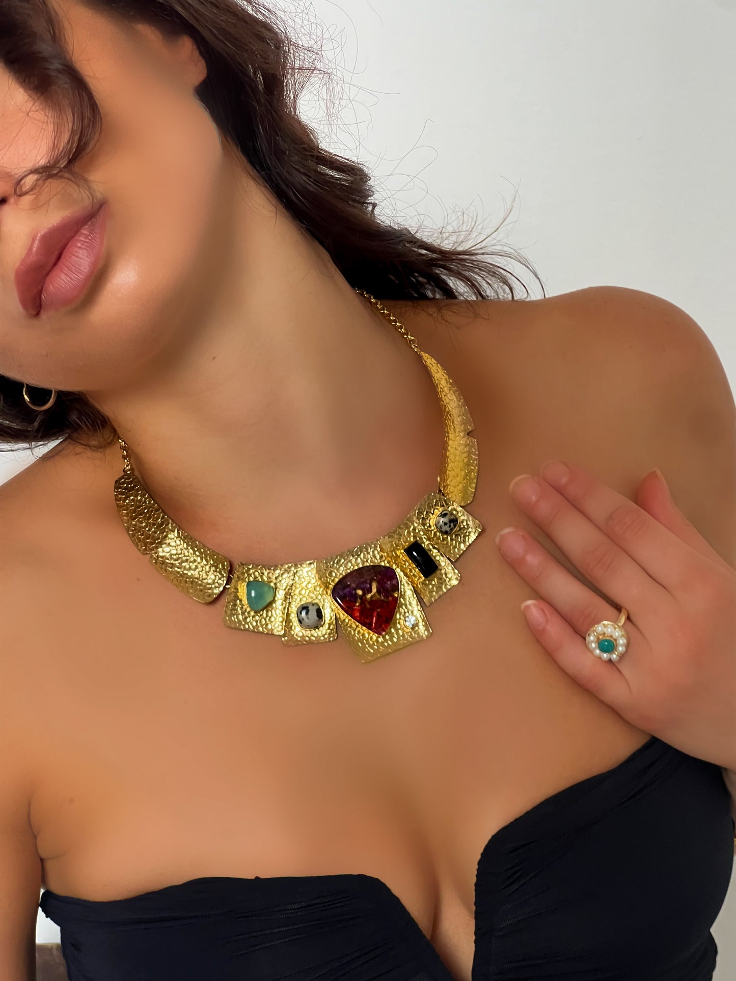 Natural Gemstones Gold Necklace