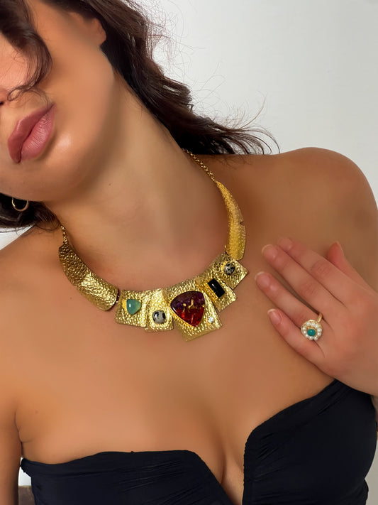 Natural Gemstones Gold Necklace