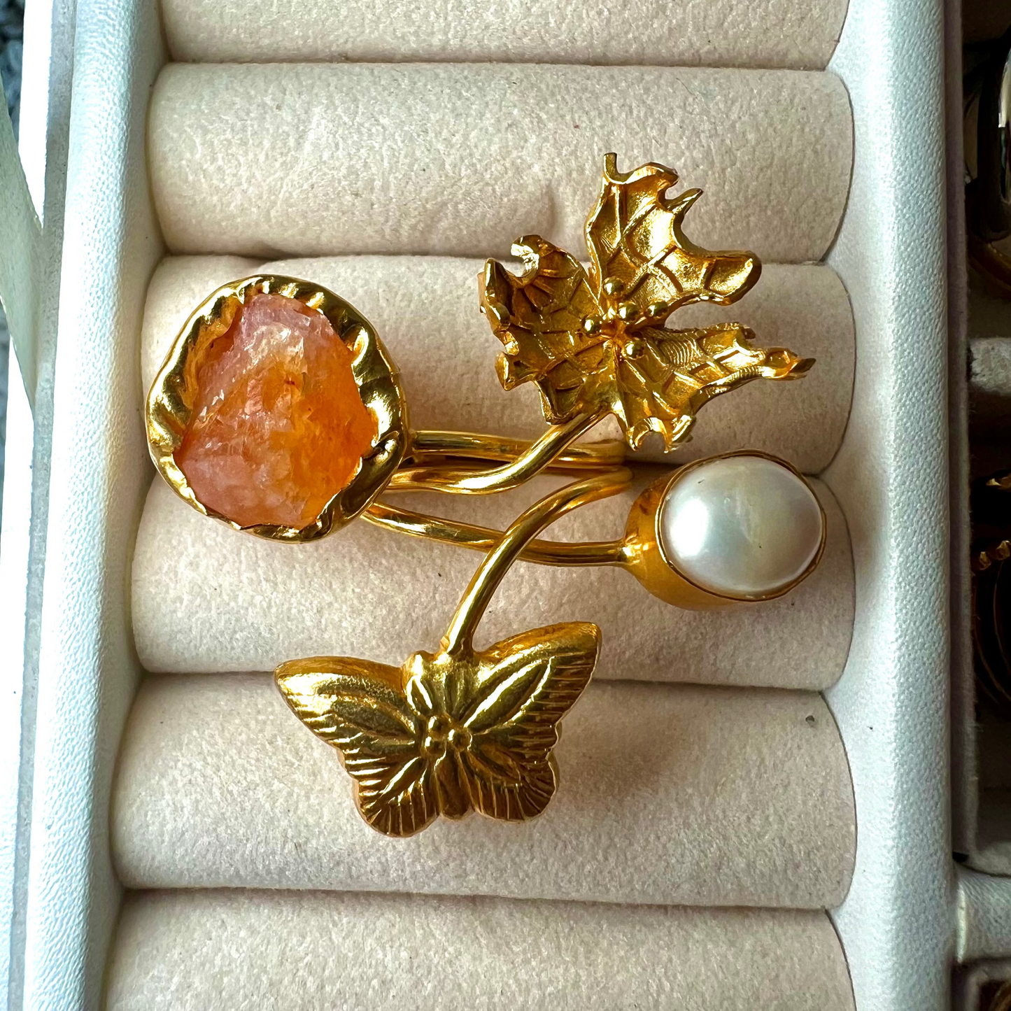 Floral Gold and Pearl Ring