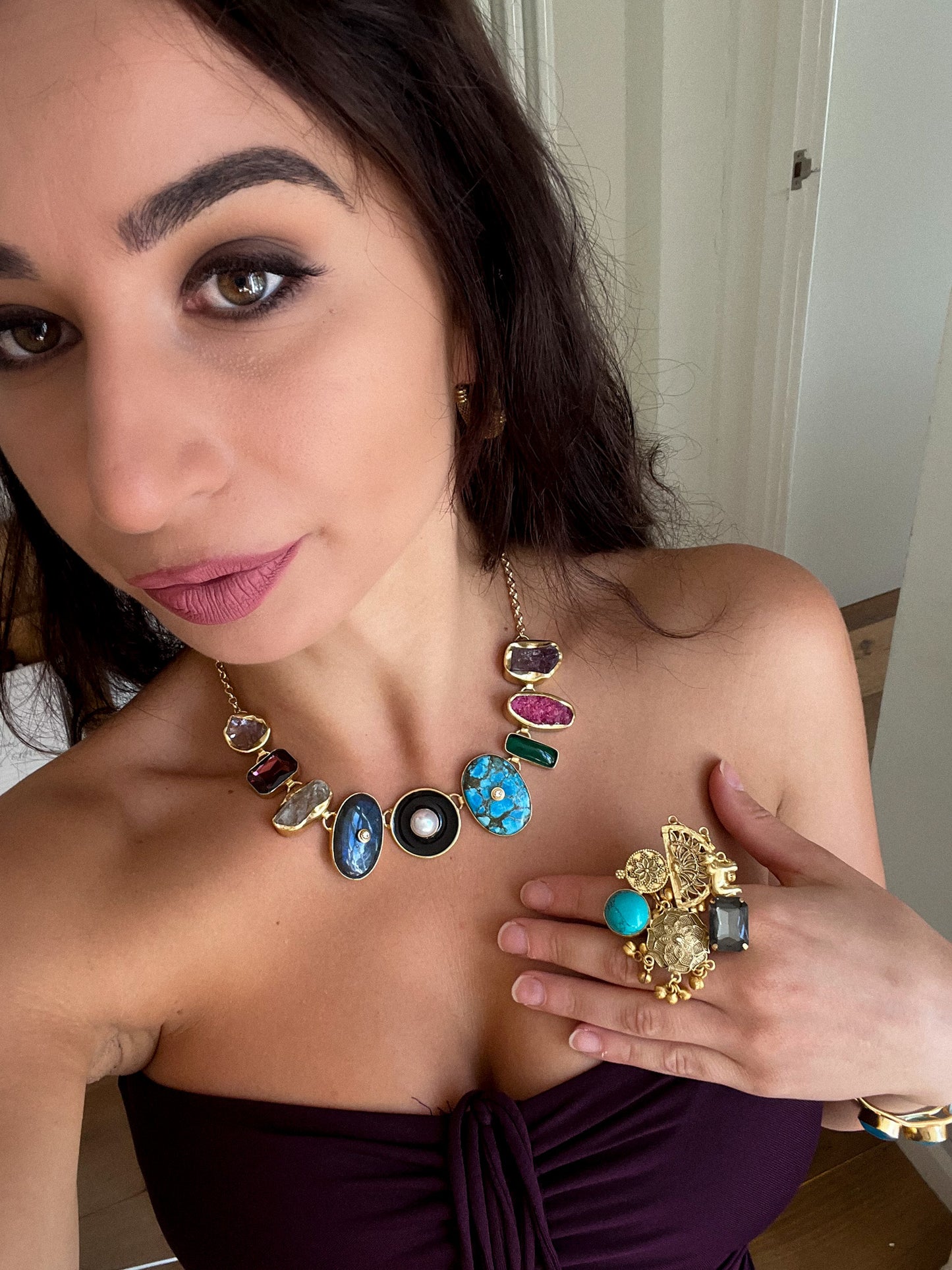 Multicolored Natural Gemstones Necklace
