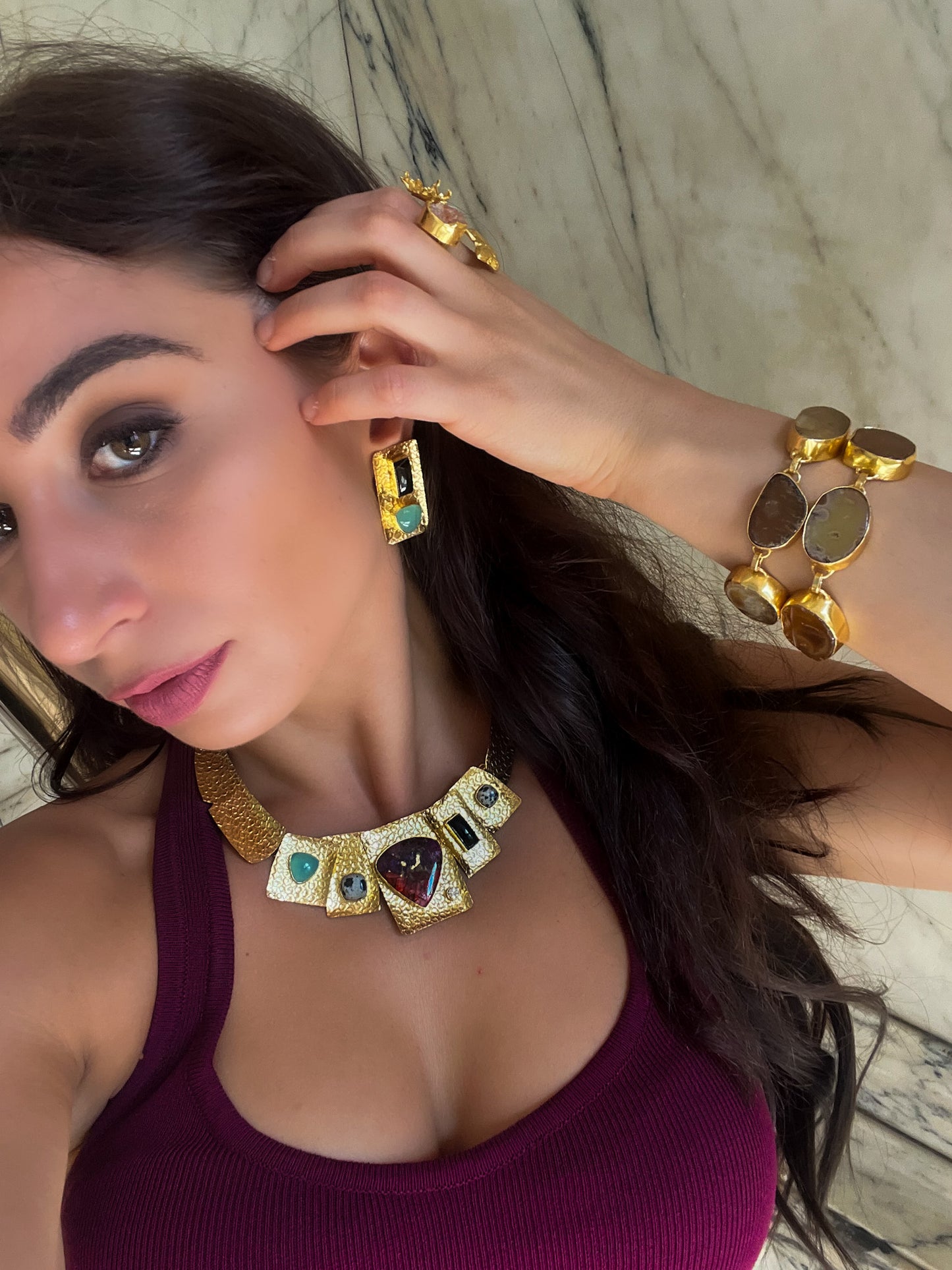 Natural Gemstones Gold Necklace