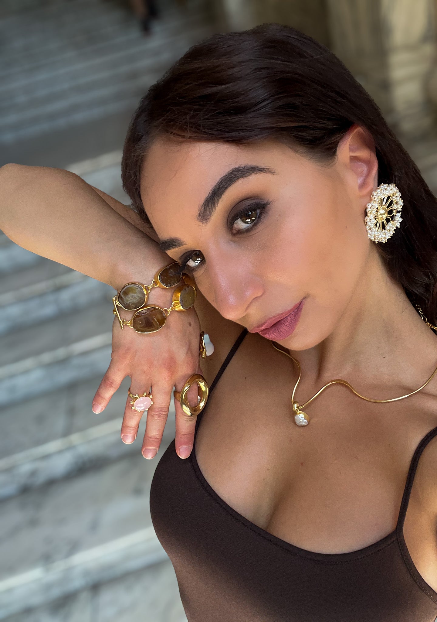 Gold and Pearls Earrings