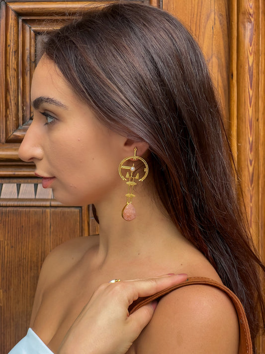 Gold Geometric Gemstone Earrings