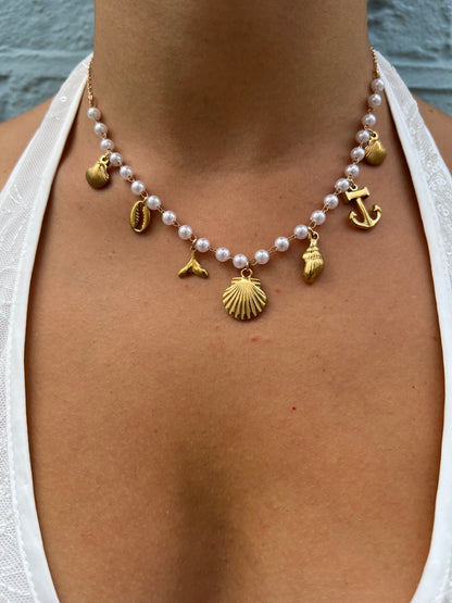 Gold Sea Charms Pearl Necklace