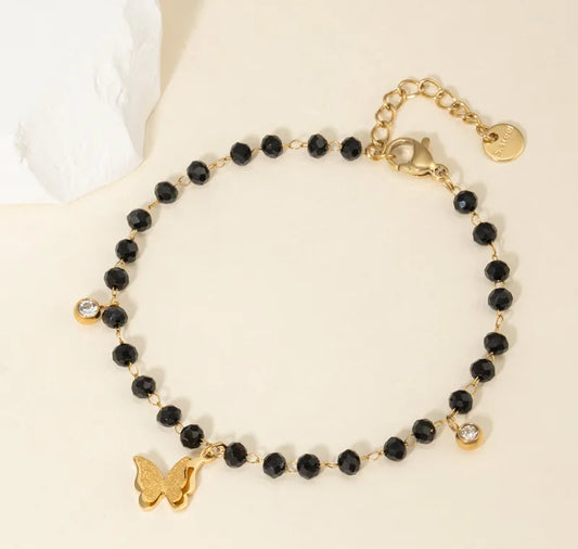 Gold Charms Black beaded Bracelet