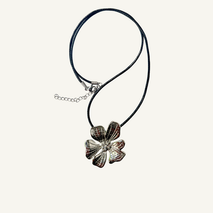 Silver Flower Cord Necklace
