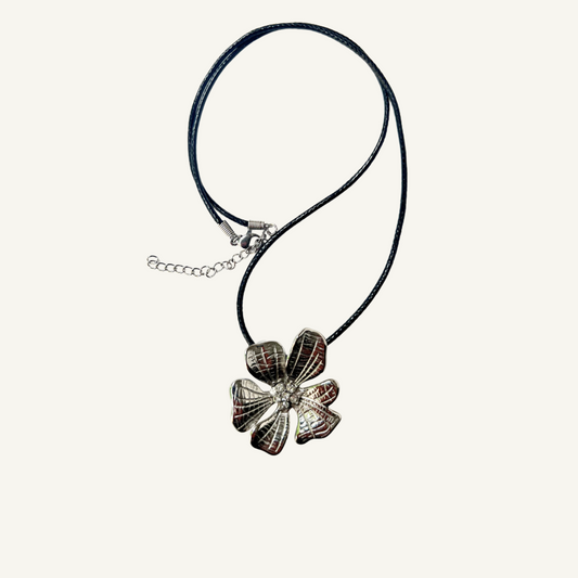 Silver Flower Cord Necklace