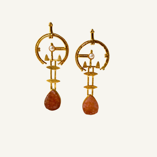 Gold Geometric Gemstone Earrings