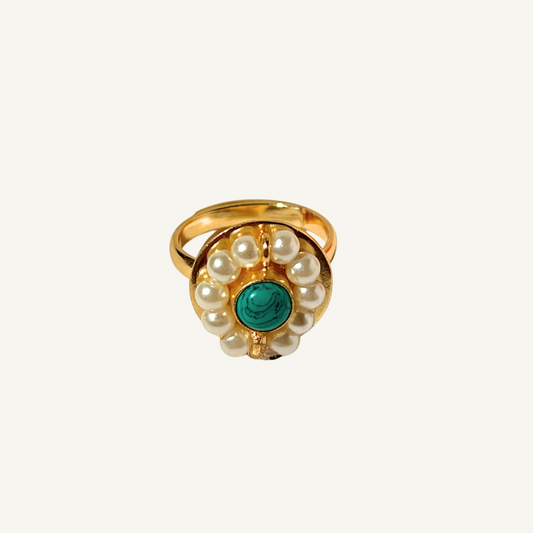 Pearls and Green Gold Gemstone Ring