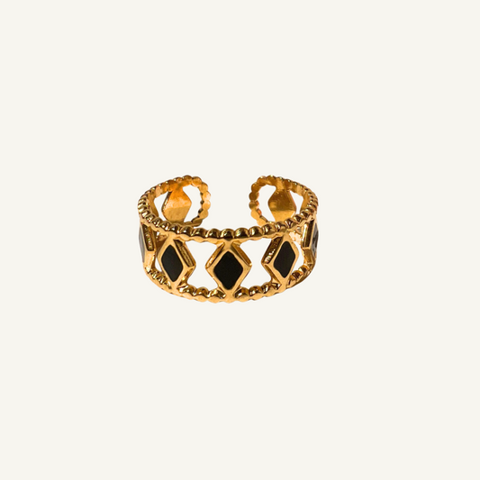 Black Gemstones Gold Ring