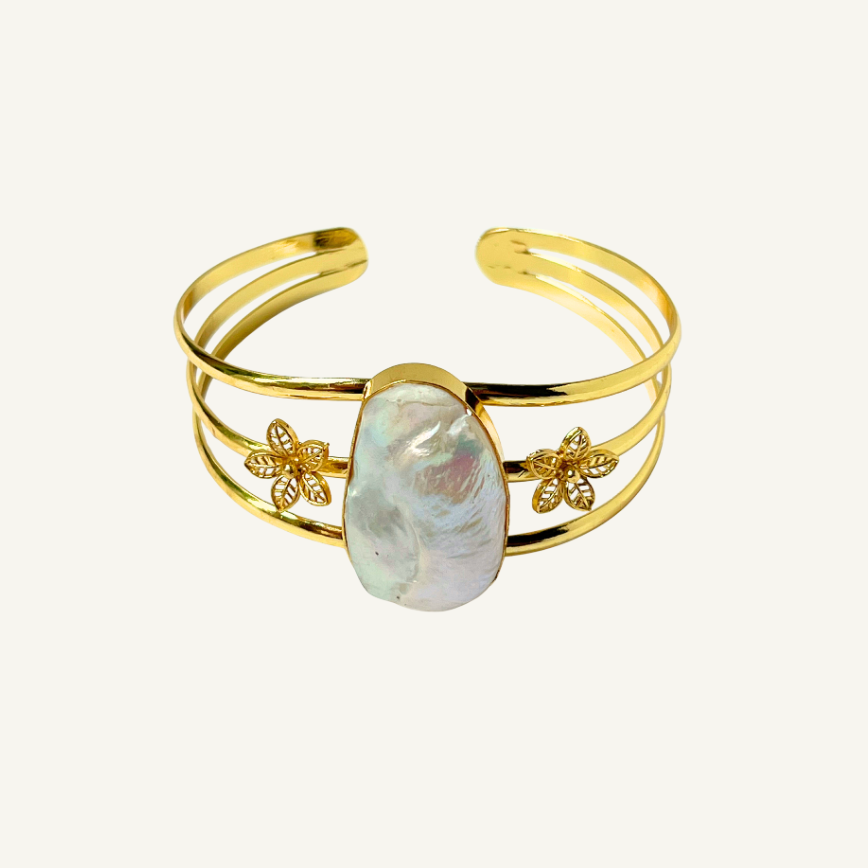 Pearl and Floral Gold Bracelet